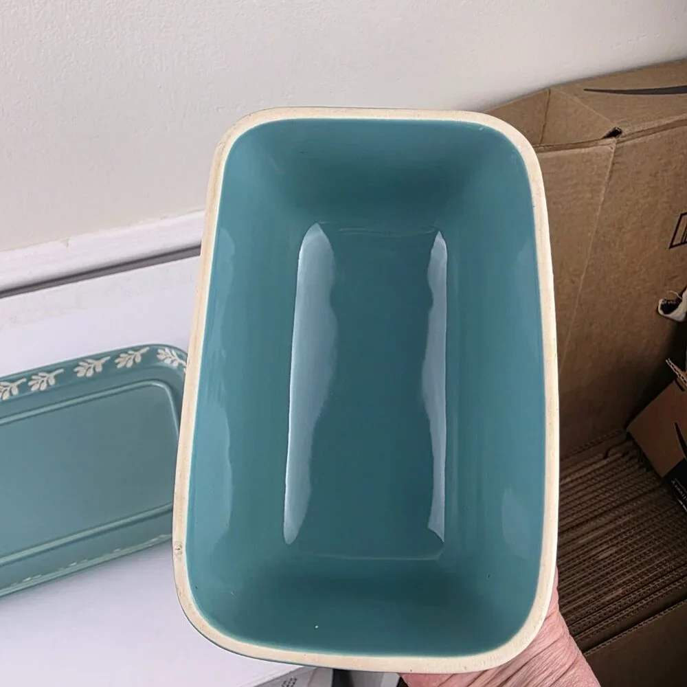 Catherine Malandrino Teal Stoneware Cheese Butter Dish